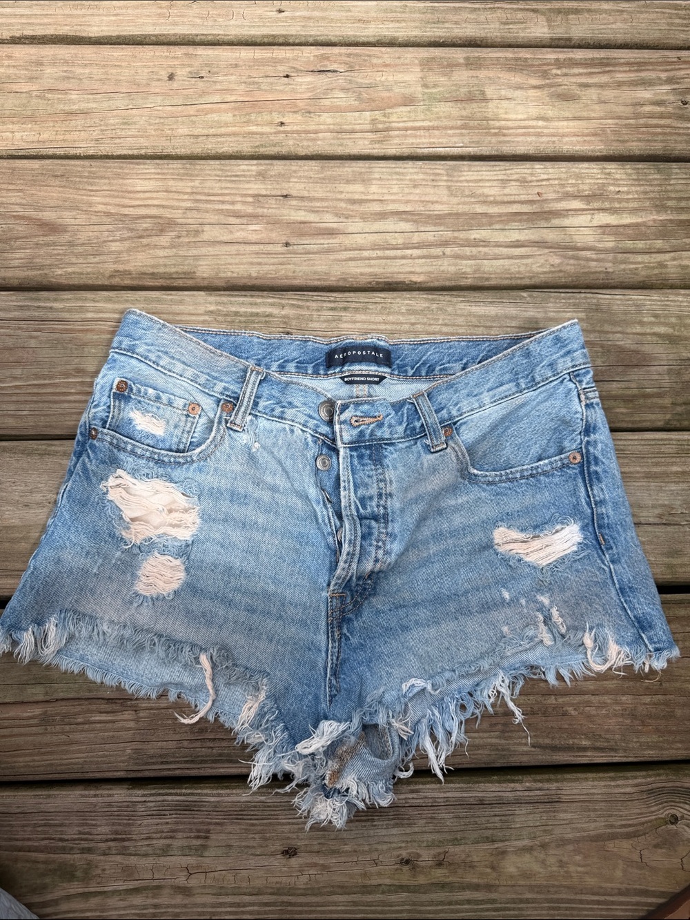 Aeropostale Light Blue Distressed Denim Cutoff Shorts — Women